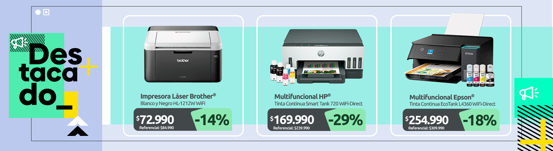 Impresora Láser Blanco y Negro HL 1212W WiFi Multifuncional Tinta Continua Smart Tank 720 WiFi Direct Dúplex Multifuncional Tinta Continua EcoTank L4360 WiFi Direct Dúplex automático