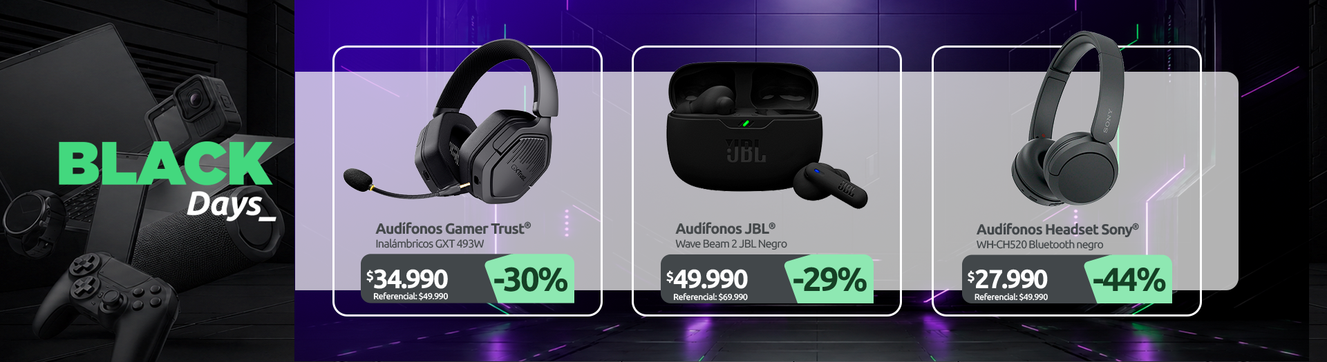 Audífonos Gamer inalámbricos Trust GXT 493W Audífonos Wave Beam 2 JBL Negro Audífonos Headset Sony WH CH520 Bluetooth negro