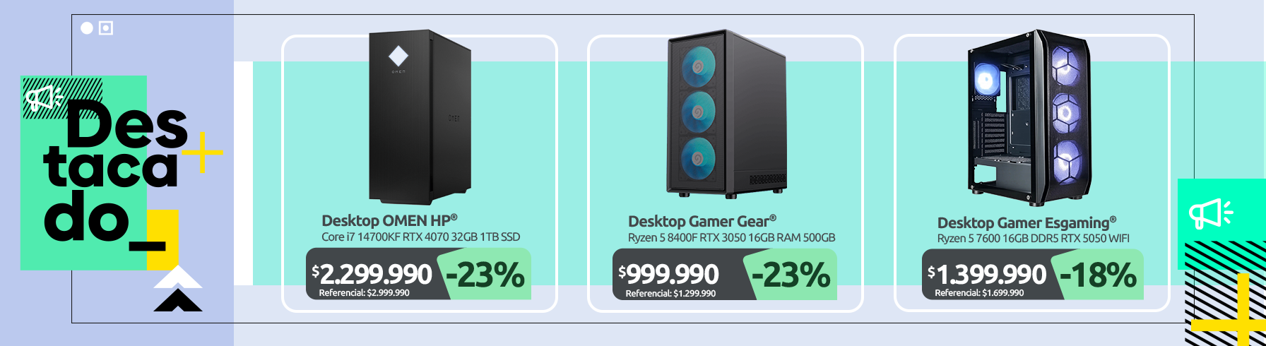 Desktop OMEN HP CORE i7 14700KF 32GB DDR5 1TB SSD 2TB HDD RTX 4070Ti 32GB Win11 Home Desktop Gamer Ryzen 5 8400F RTX 3050 16GB RAM 500GB SSD WIFI Desktop Gamer Esgaming Ryzen 5 7600 1TB 16GB DDR5 RTX 5050 WIFI