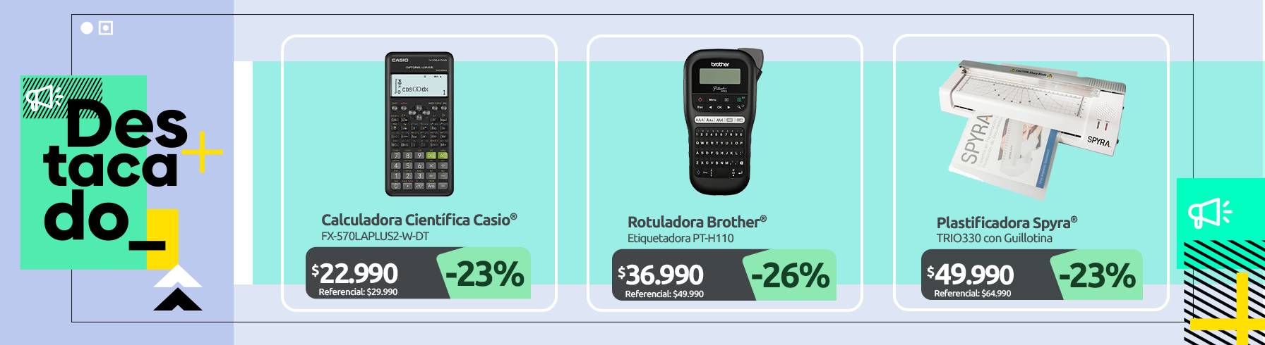 Calculadora Científica FX 570LAPLUS2 W DT Rotuladora Etiquetadora PT H110 Negra Plastificadora Guillotina de Papeles A3 Carta Oficio Trío 330