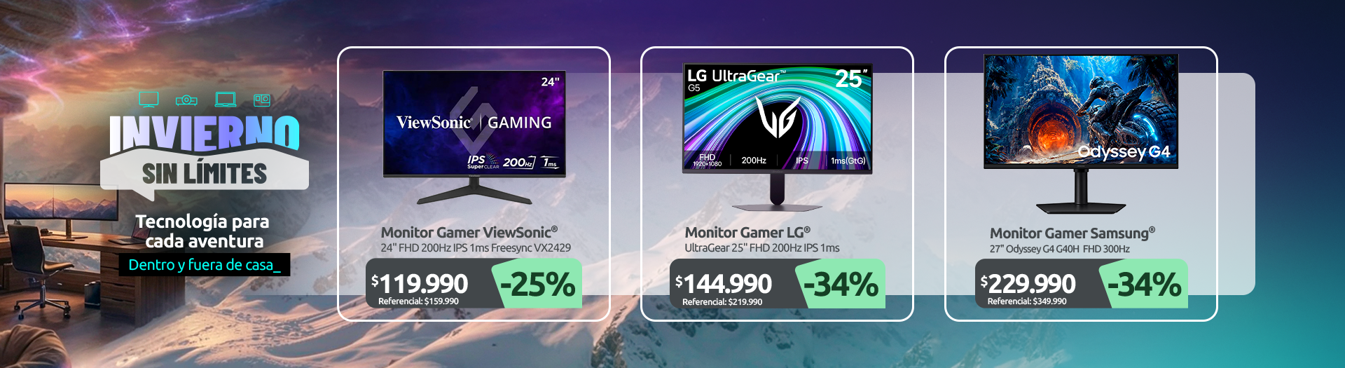 Monitor Gamer ViewSonic 24" FHD 200Hz IPS 1ms Freesync VX2429 Monitor Gamer UltraGear 25" FHD 200Hz IPS 1ms 25G523B B AWH Monitor Gamer 27" Odyssey G4 G40H FHD 300Hz LS27HG400ELXZS