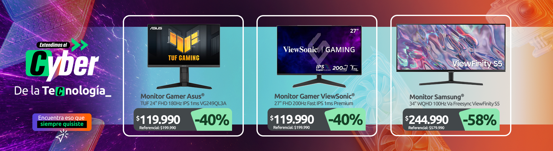 Monitor Gamer ASUS TUF 24" FHD 180Hz IPS 1ms VG249QL3A Monitor Gamer ViewSonic 27" FHD 200Hz Fast IPS 1ms Free Sync Premium VX2729 Monitor Samsung 34" WQHD 100Hz Va Freesync ViewFinity S5 LS34C500GALXZS