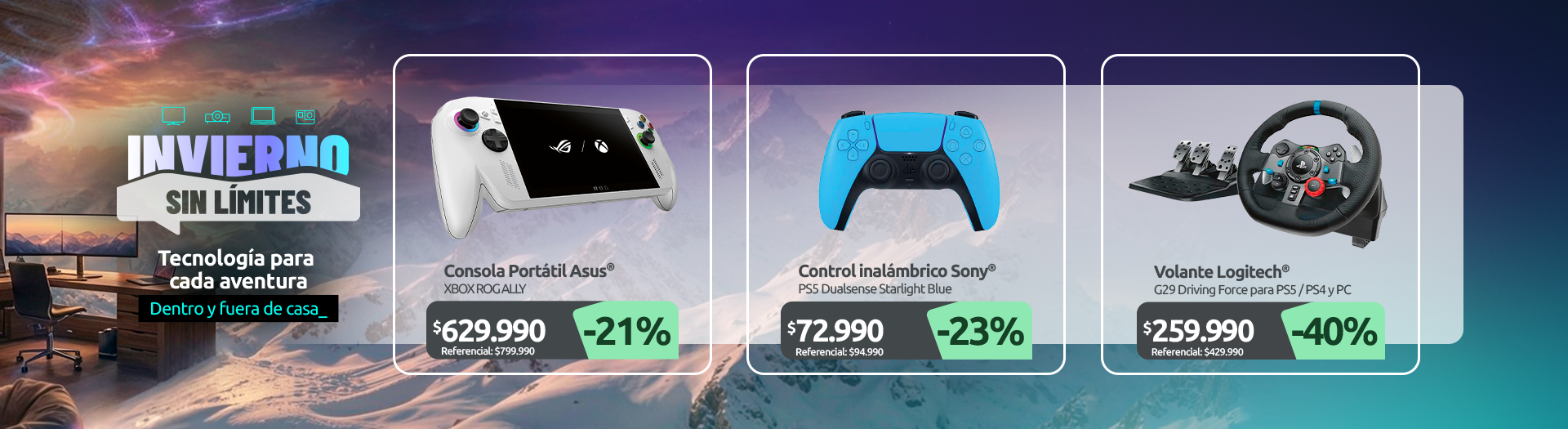 Consola Portátil XBOX ROG ALLY SONY PS5 DUALSENSE WIRELESS CONTROLLER STARLIGHT BLUE Volante G29 Driving Force para PS5 PS4 y PC
