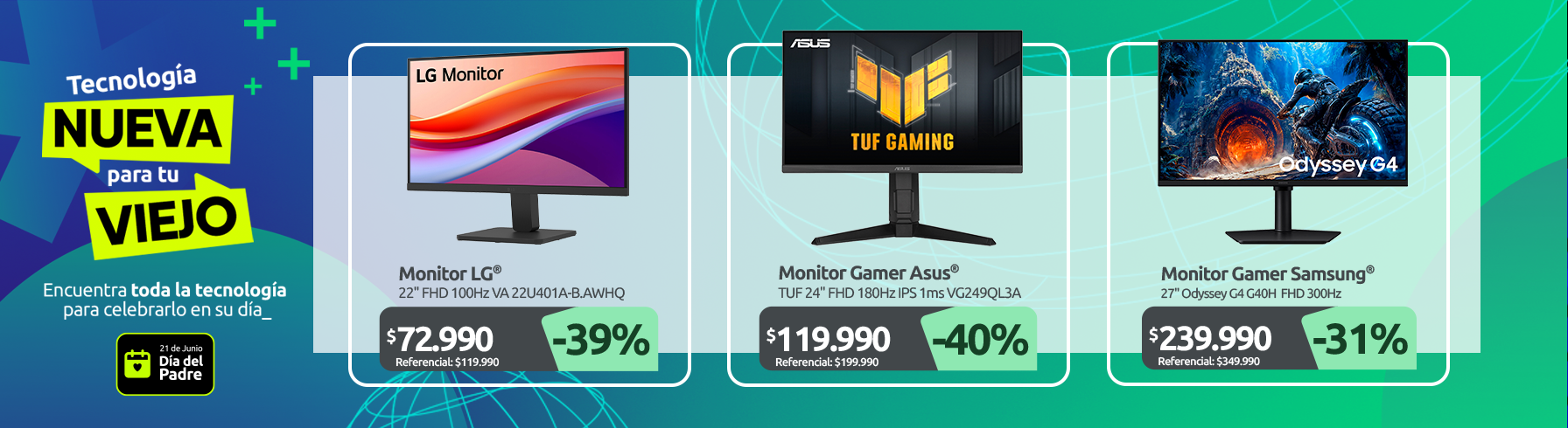 Monitor LG 22" FHD 100Hz VA 22U401A B AWHQ Monitor Gamer ASUS TUF 24" FHD 180Hz IPS 1ms VG249QL3A Monitor Gamer 27" Odyssey G4 G40H FHD 300Hz LS27HG400ELXZS