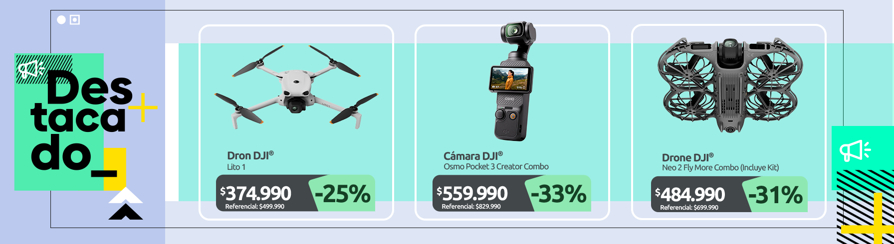 Dron DJI Lito 1 Cámara DJI Osmo Pocket 3 Creator Combo Dron DJI Neo 2 Fly More Combo (Incluye Kit)