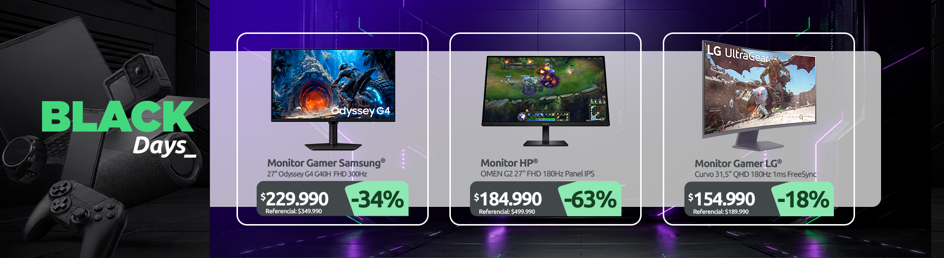 Monitor Gamer 27" Odyssey G4 G40H FHD 300Hz LS27HG400ELXZS Monitor HP OMEN G2 27" FHD 180Hz Panel IPS Monitor Gamer LG Curvo 31 5" QHD 180Hz 1ms FreeSync 32GS60QC B