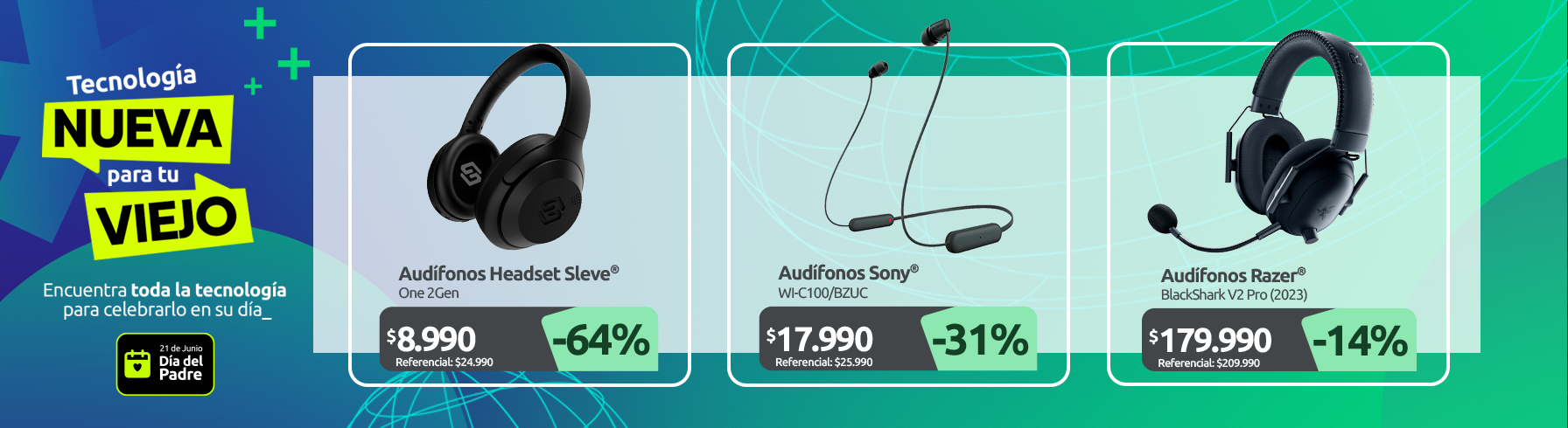 Audífonos Headset Sleve One 2Gen Audífono WI C100 BZUC Negro Razer BlackShark V2 Pro -2023