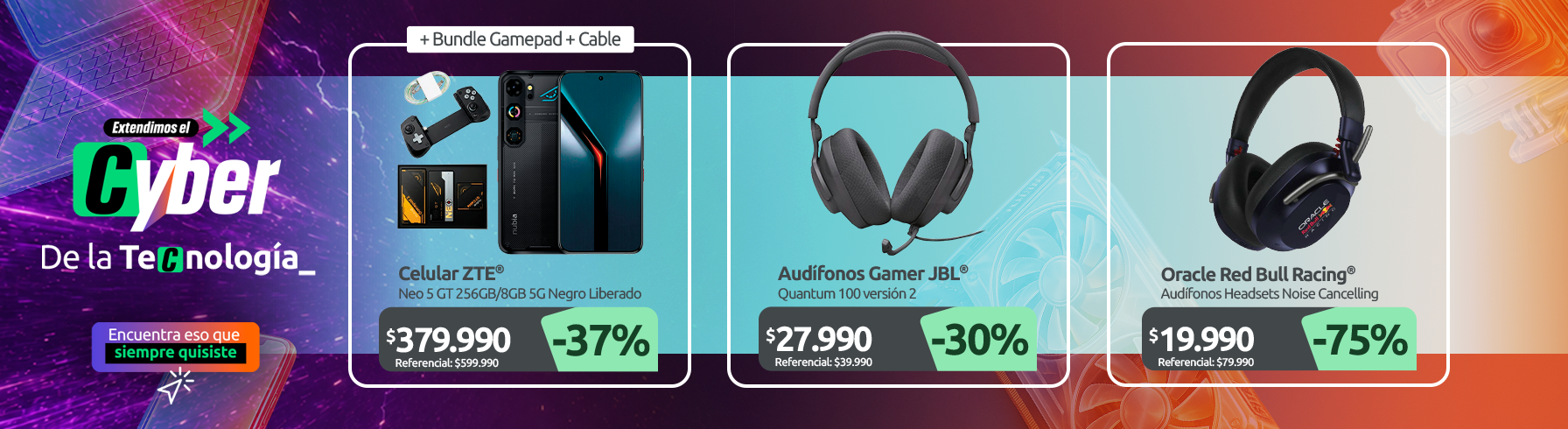 Celular ZTE Neo 5 GT 256GB 8GB 5G Negro Liberado bundle gamepad cable Audífonos Gamer JBL Quantum 100 version 2 Audífonos Headsets Oracle Red Bull Racing Noise Cancelling RB HP100