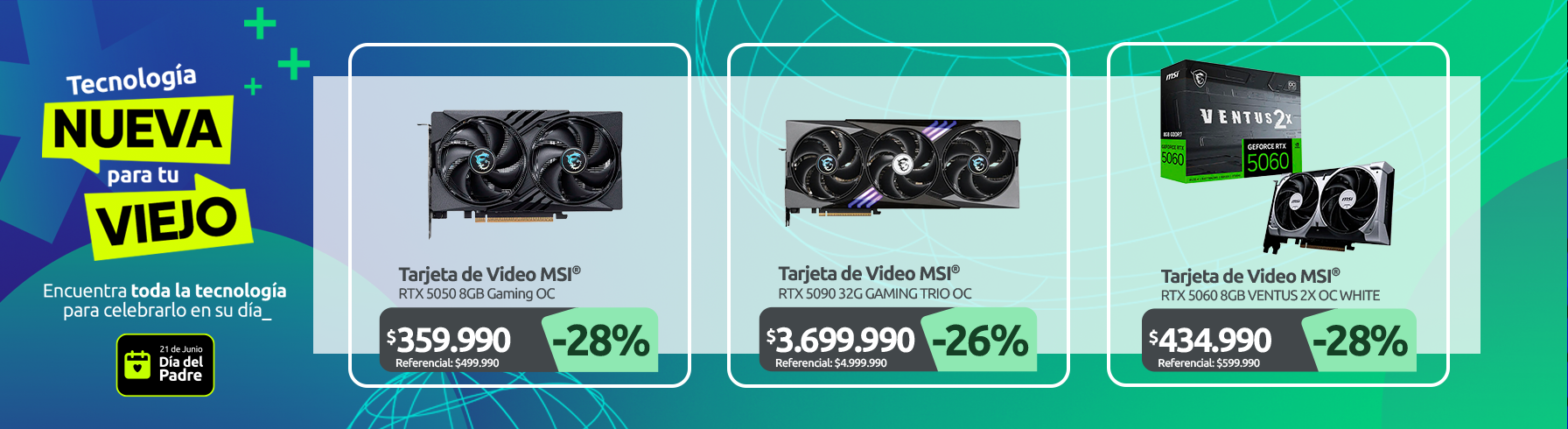 Tarjeta de Video NVIDIA GeForce RTX 5050 8GB Gaming OC Tarjeta de Video NVIDIA Geforce RTX 5090 32GB GAMING TRIO OC Tarjeta de Video Nvidia GeForce RTX 5060 8GB VENTUS 2X OC WHITE