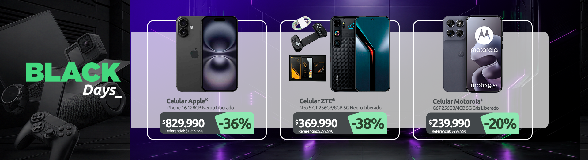 iPhone 16 128GB Negro Liberado Celular ZTE Neo 5 GT 256GB 8GB 5G Negro Liberado bundle gamepad cable Ceular Motorola G67 256GB 4GB 5G Gris Liberado