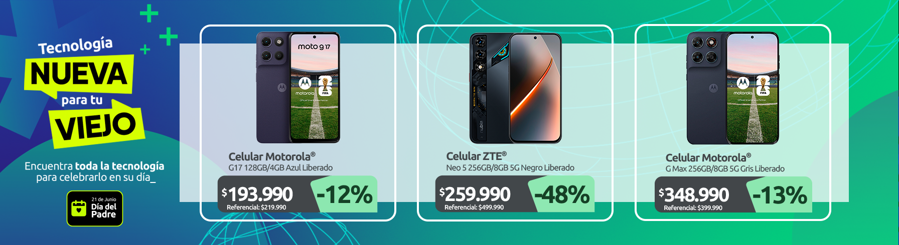 Celular Motorola G17 128GB 4GB Azul Liberado Celular ZTE Neo 5 256GB 8GB 5G Negro Liberado Celular Motorola G Max 256GB 8GB 5G Gris Liberado