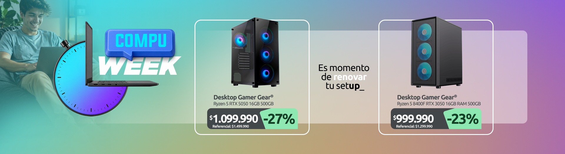 Desktop Gear Gamer Ryzen 5 8400F NVIDIA RTX 5050 16GB RAM 500GB SSD Desktop Gamer Ryzen 5 8400F RTX 3050 16GB RAM 500GB SSD WIFI