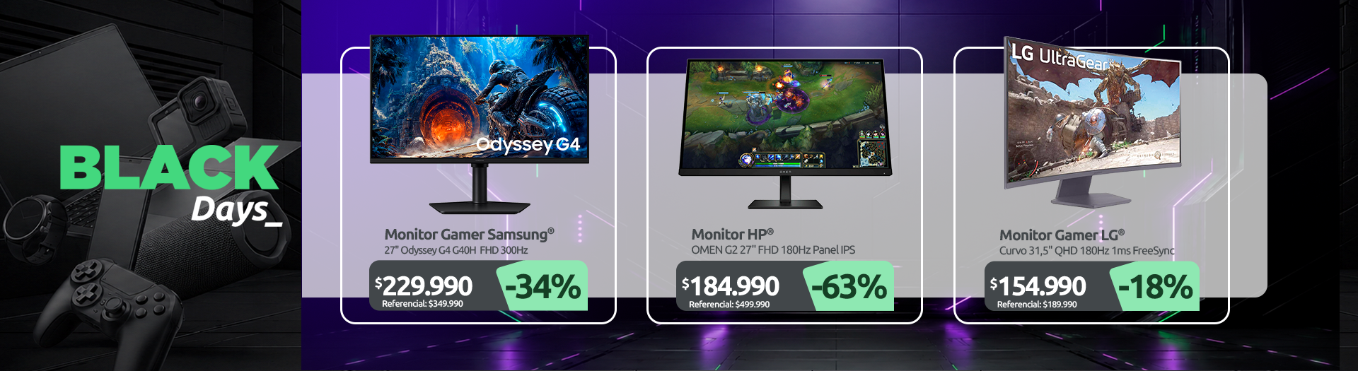 Monitor Gamer 27" Odyssey G4 G40H FHD 300Hz LS27HG400ELXZS Monitor HP OMEN G2 27" FHD 180Hz Panel IPS Monitor Gamer LG Curvo 31 5" QHD 180Hz 1ms FreeSync 32GS60QC B