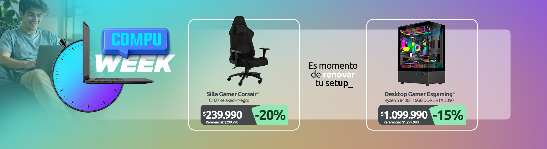Silla Gamer TC100 Relaxed Negro Desktop Gamer Esgaming Ryzen 5 8400F RTX 3050 500GB DDR5 5600 16GB
