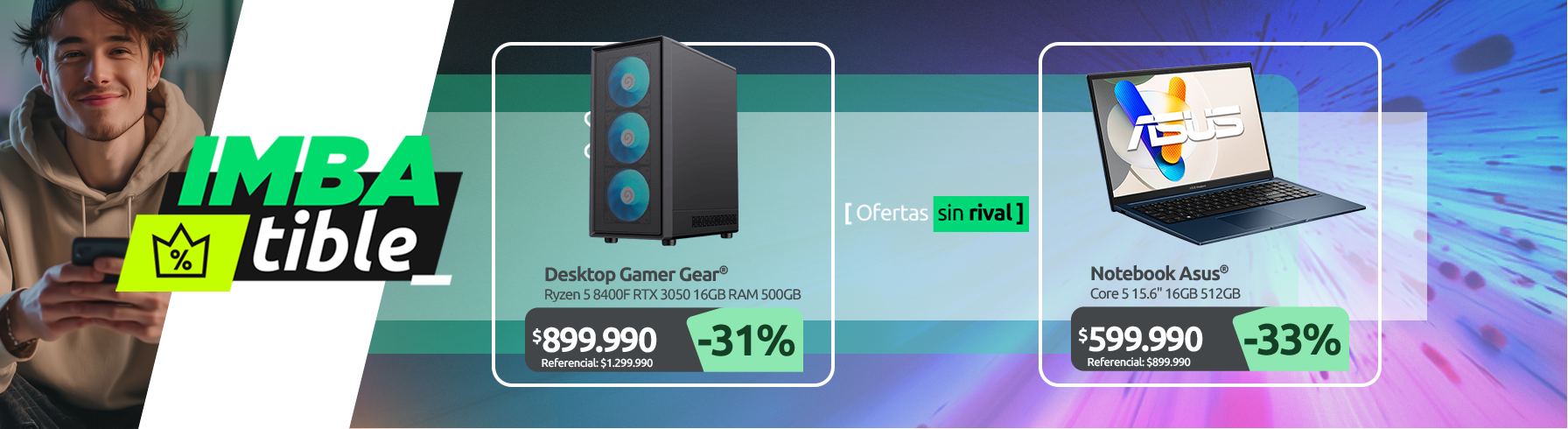Desktop Gamer Ryzen 5 8400F RTX 3050 16GB RAM 500GB SSD WIFI Core 5 15 6" 16GB 512GB