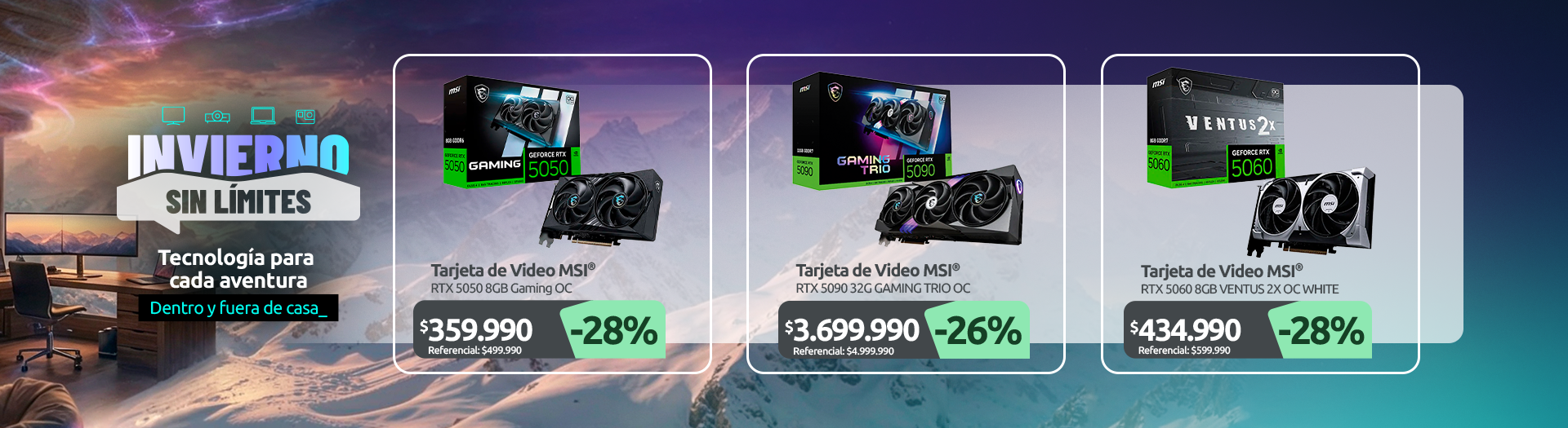 Tarjeta de Video NVIDIA GeForce RTX 5050 8GB Gaming OC Tarjeta de Video NVIDIA Geforce RTX 5090 32GB GAMING TRIO OC Tarjeta de Video Nvidia GeForce RTX 5060 8GB VENTUS 2X OC WHITE