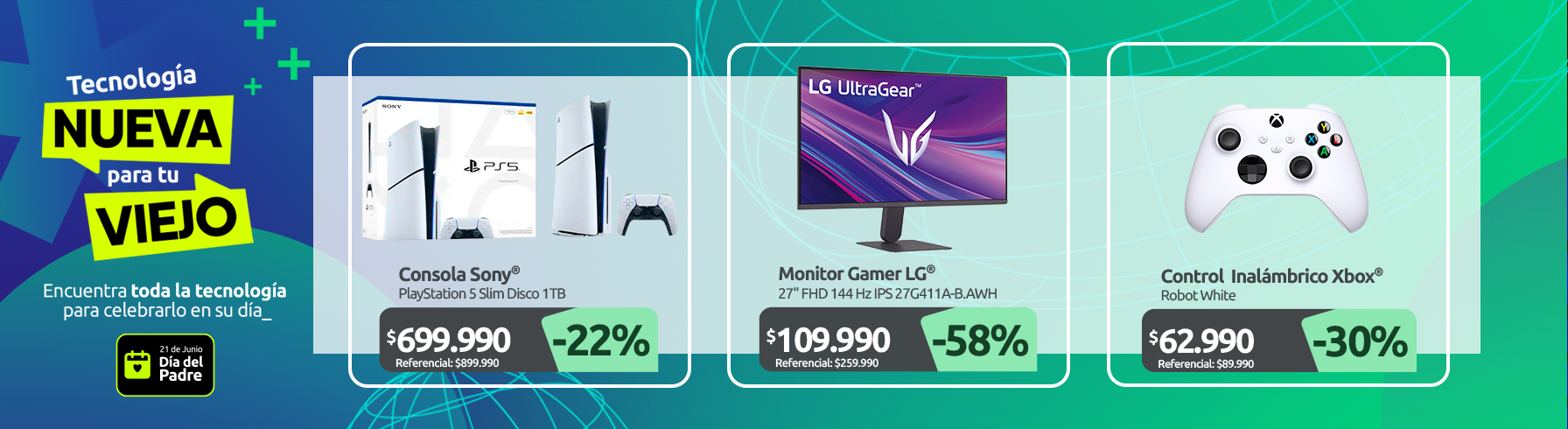 Sony PlayStation 5 Slim Disco 1TB Monitor Gamer LG 27" FHD 144 Hz IPS 27G411A B AWH Control Inalámbrico Xbox Robot White