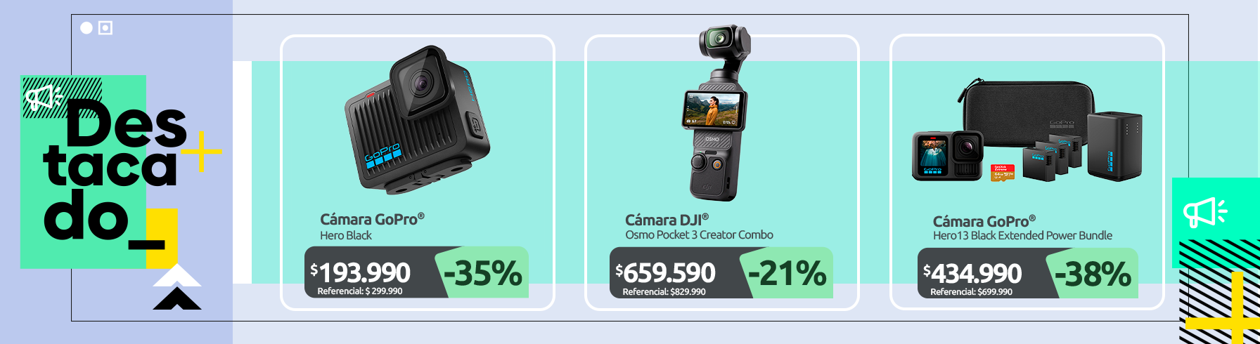 Cámara Hero Black Cámara DJI Osmo Pocket 3 Creator Combo Cámara Hero13 Black Extended Power Bundle