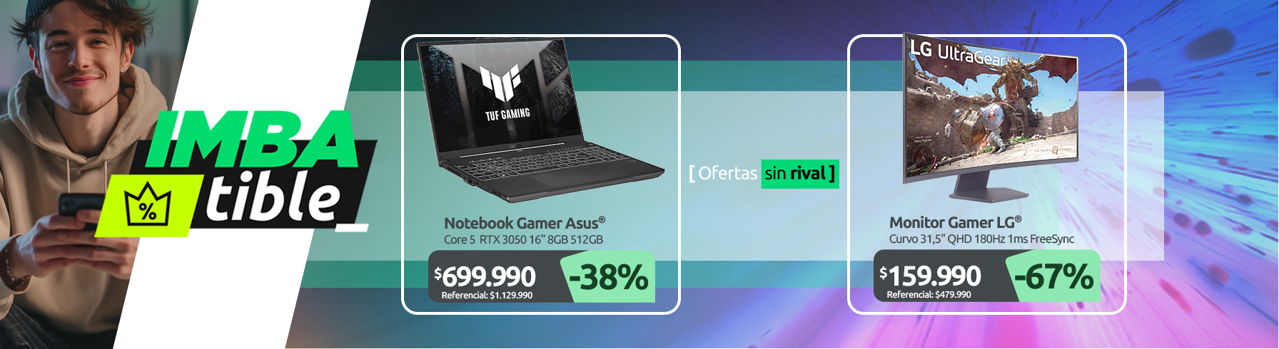 Notebook Gamer TUF Gaming F16 Intel Core 5 210H NVIDIA GeForce RTX 3050 16" FHD 144Hz 8GB RAM 512GB SSD Windows 11 Home Gris FX607VJ RL028W Monitor Gamer LG Curvo 31 5" QHD 180Hz 1ms FreeSync 32GS60QC B