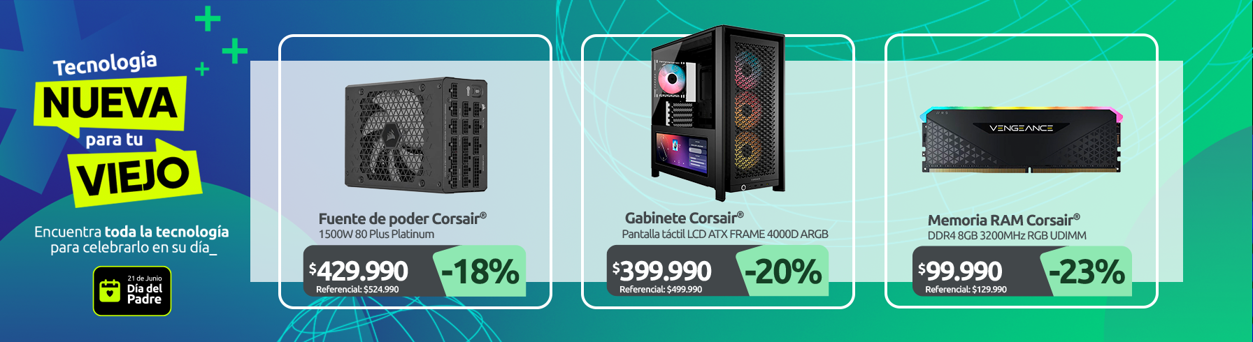 Fuente de poder 1500W 80 Plus Platinum Gabinete Pantalla táctil LCD ATX FRAME 4000D ARGB BK Memoria RAM DDR4 8GB 3200MHz RGB UDIMM