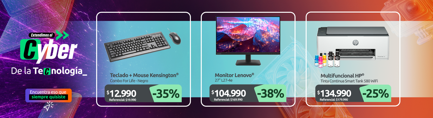 Combo Teclado Mouse Alámbrico For Life Negro Monitor Lenovo 27" L27 4e Multifuncional Tinta Continua Smart Tank 580 WiFi