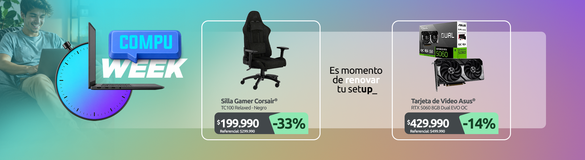 Silla Gamer TC100 Relaxed Negro Tarjeta de Video NVIDIA GeForce RTX 5060 8GB Dual EVO OC