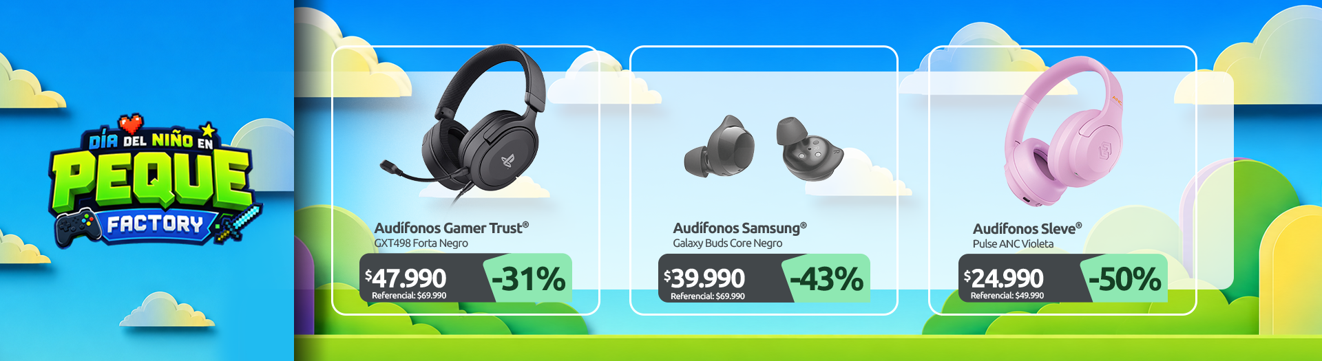Audífonos Gamer GXT498 Forta Trust Negro Audífonos Galaxy Buds Core Negro Audífonos Sleve Pulse ANC Violeta