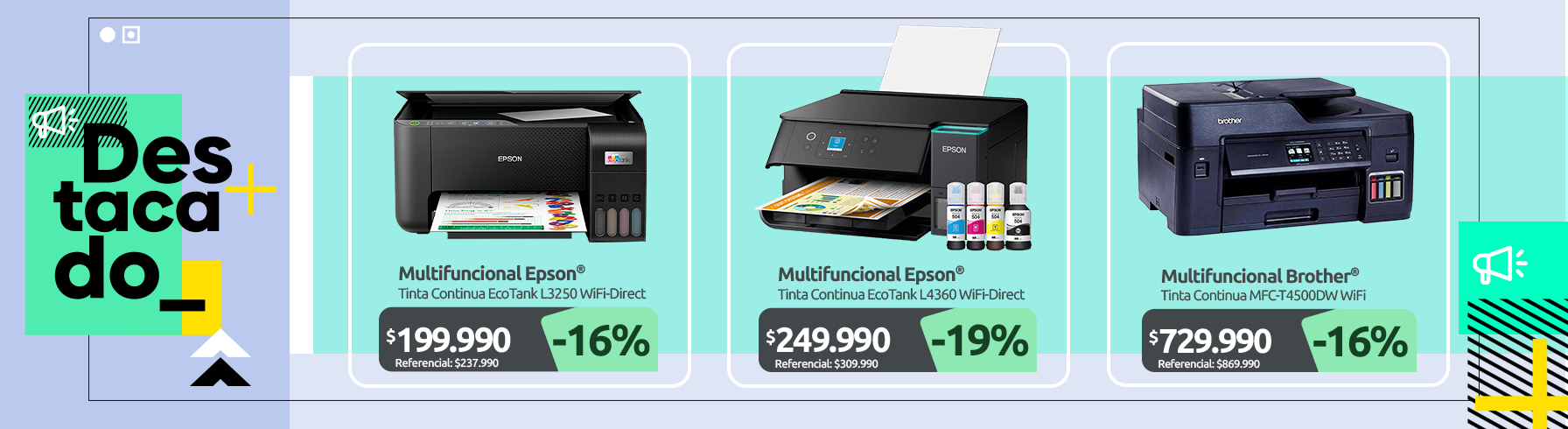 Multifuncional Tinta Continua EcoTank L3250 WiFi Direct Multifuncional Tinta Continua EcoTank L4360 WiFi Direct Dúplex automático Multifuncional Tinta Continua A3 InkBenefit Tank MFC T4500DW WiFi Ethernet Dúplex Fax