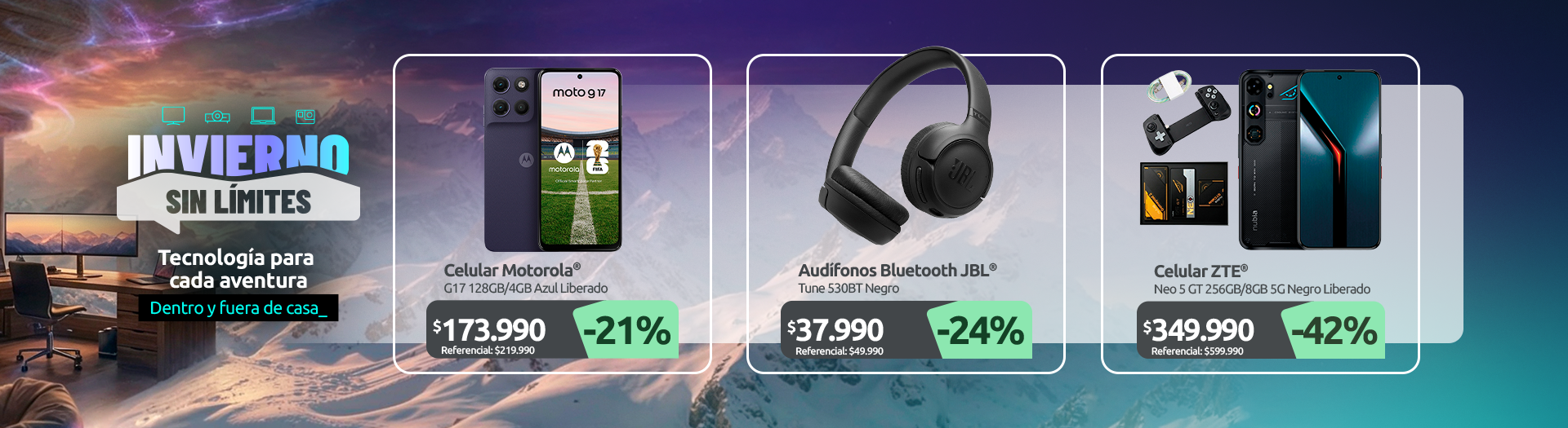 Celular Motorola G17 128GB 4GB Azul Liberado Audífonos Bluetooth JBL Tune 530BT Negro Celular ZTE Neo 5 GT 256GB 8GB 5G Negro Liberado bundle gamepad cable